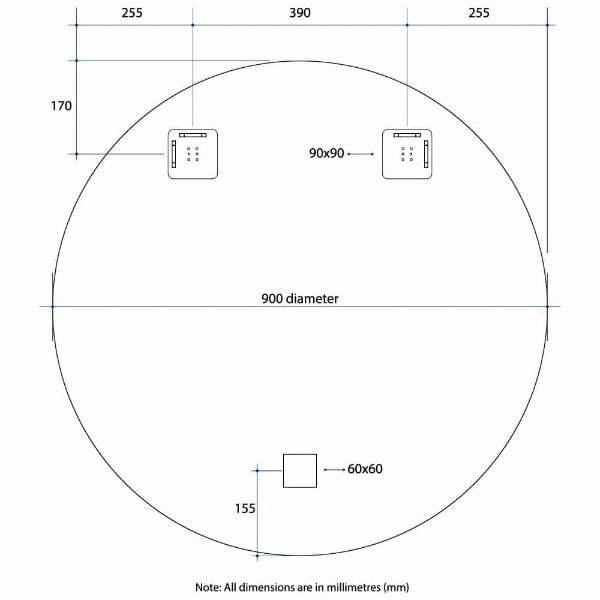 Ablaze Kent Round 18mm Bevel Edge Mirror With Demister 900mm Diameter