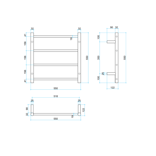 Thermorail Straight Round 550mm x 550mm Heated Ladder Towel Rail - Brushed Brass SR25MBB