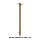 Thermorail Round Vertical Single Bar Heated Towel Rail with Hook VS900HBB - Brushed Brass