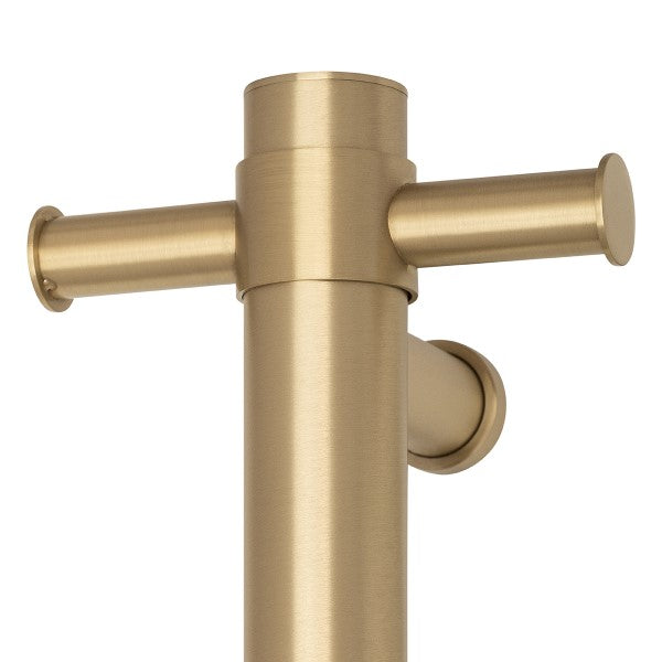 Thermorail Round Vertical Single Bar Heated Towel Rail with Hook VS900HBB - Brushed Brass