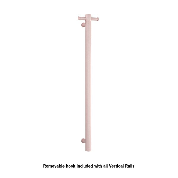 Thermorail Round Vertical Single Bar Heated Towel Rail with Hook VSH900HDP - Dusty Pink