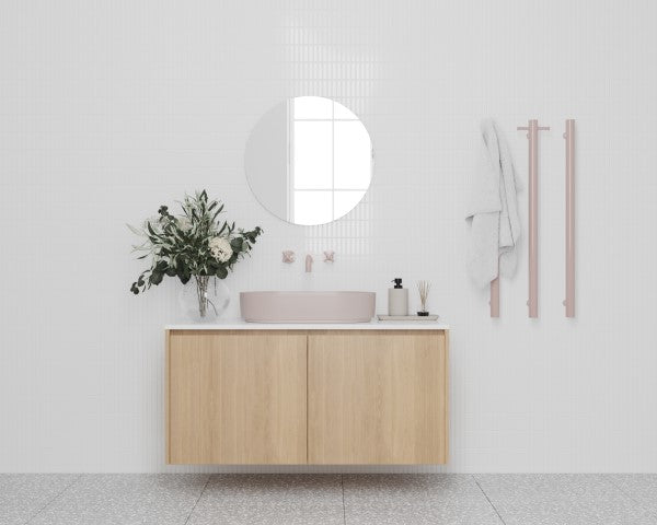 Thermorail Round Vertical Single Bar Heated Towel Rail with Hook VSH900HDP - Dusty Pink