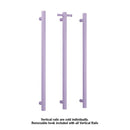 Thermorail Round Vertical Single Bar Heated Towel Rail with Hook VSH900HLS - Lilac Satin