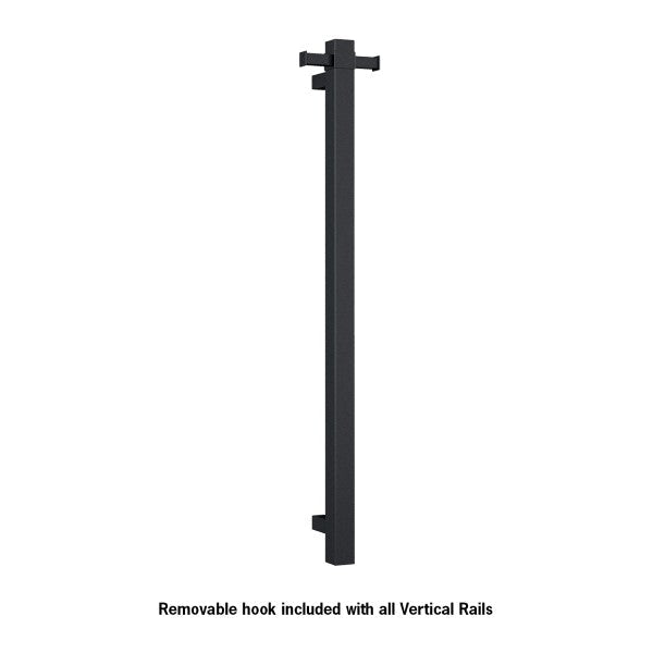 Thermorail Square Vertical Single Bar Heated Towel Rail with Hook VS900SHB - Matte Black