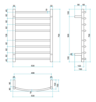 Thermorail Curved Round 530mm x 700mm Heated Ladder Towel Rail - Polished CR23M