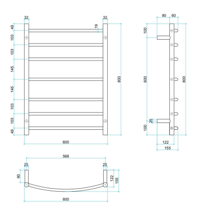 Thermorail Curved Round 600mm x 800mm Heated Ladder Towel Rail - Polished CR44M