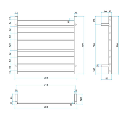 Thermorail Straight Round 750mm x 700mm Heated Ladder Towel Rail - Matte Black SR33MB