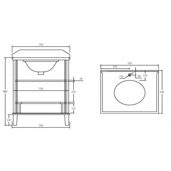 Turner Hastings Coventry 750mm Satin White Vanity, Marble Top