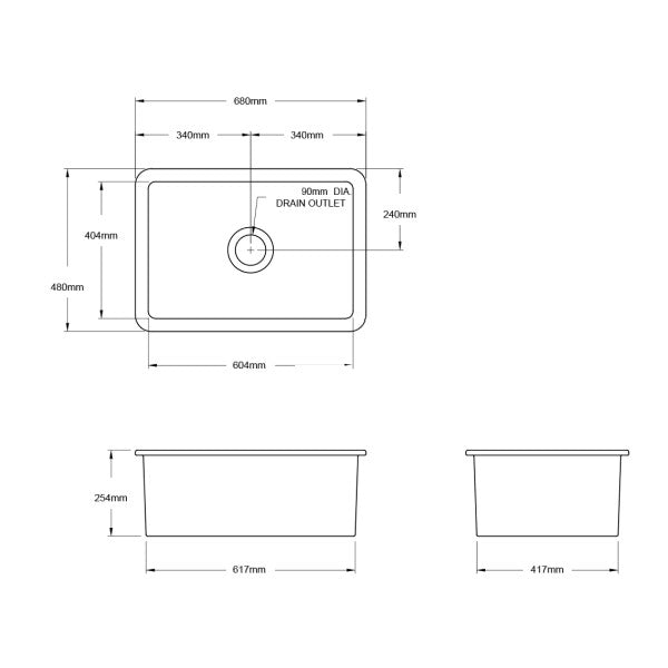 Turner Hastings Cuisine 68 x 48 Fireclay Single Sink - Matte Black