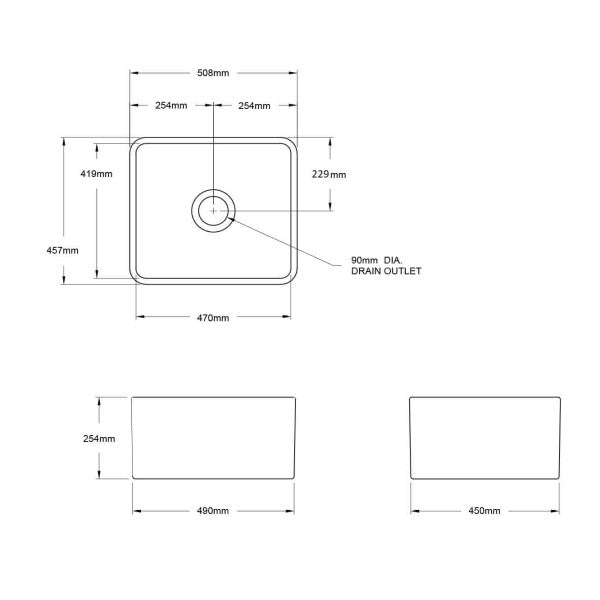 Turner Hastings Novi 50 x 46 Fireclay Single Butler Sink - Concrete Look