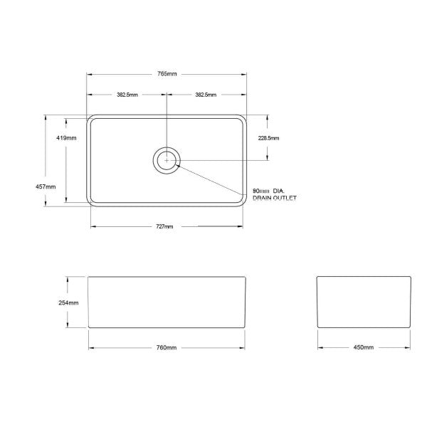 Turner Hastings Novi 76 x 46 Fireclay Single Butler Sink - Concrete Look