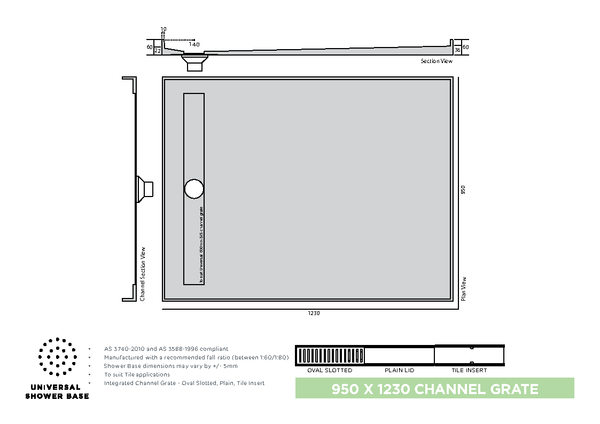 Universal Tile Tray 950 x 1230 Rear Channel