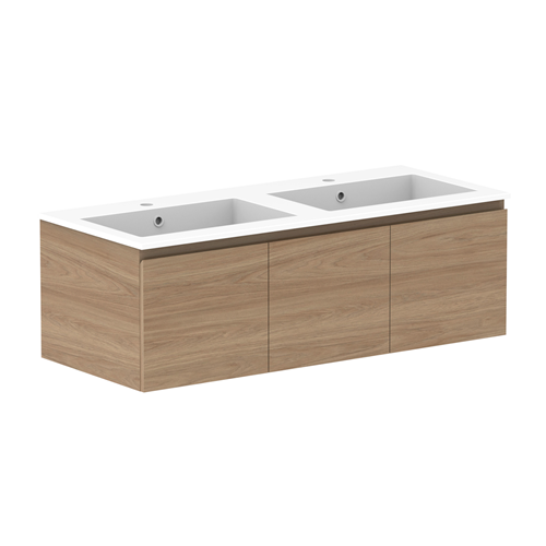 Glacier Lite 1200mm Slim Vanity, Double Bowl CastMarble Top