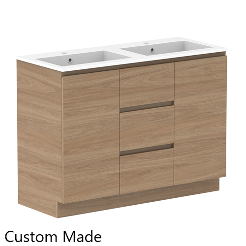 Glacier Lite 1200mm Trio Floorstanding Vanity, Double Bowl