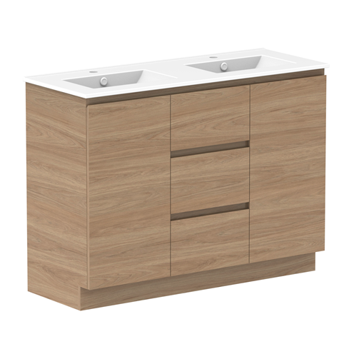 Glacier Lite 1200mm Trio Floorstanding Vanity, Double Bowl