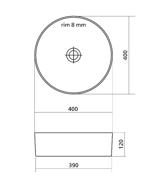 Arko 400mm Above Counter Slimline Round Basin, White Gloss