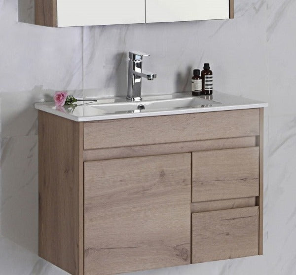 Aulic York 900mm Slim Wall Hung Vanity Unit with Ceramic Top, 1th