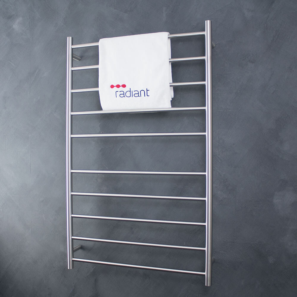 Radiant BRU-RTR04 Round Heated Ladder - 750 x 1200, Satin Brushed