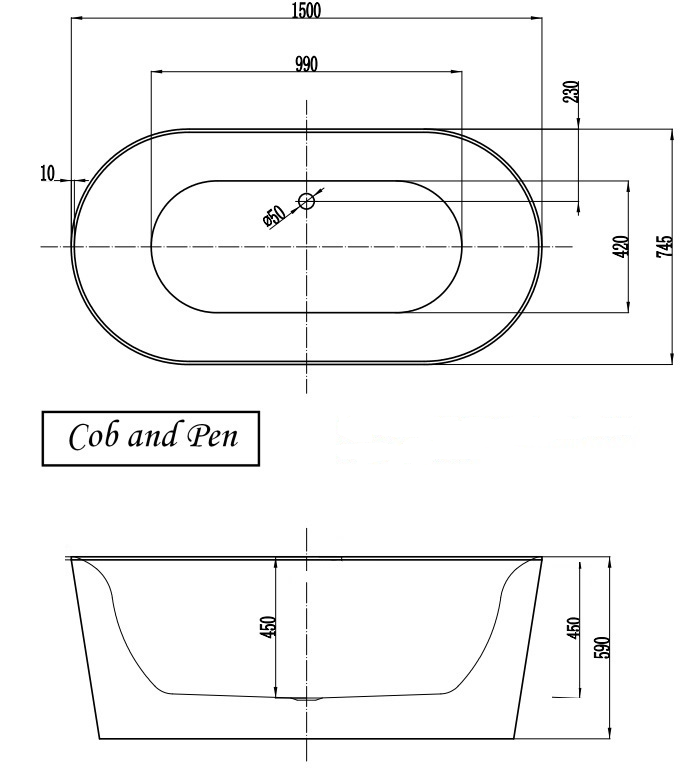 Princess 1500mm Freestanding Oval Bath - White