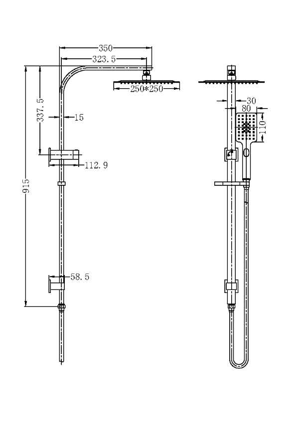 Nero Celia Flat Rail Square 250mm Combination Shower - Matte Black