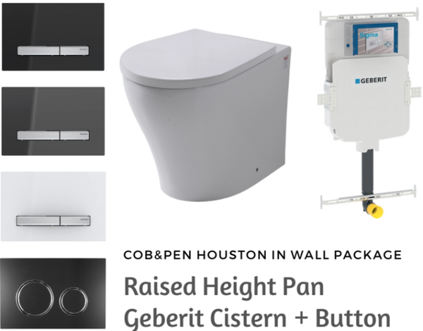 Geberit In Wall Package - Houston Raised Height Pan - Sigma 50 Glass Button