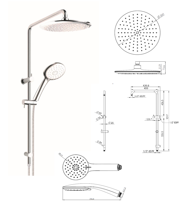 Collis Willow Round Full Combination Shower Set - Chrome