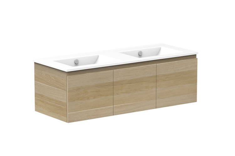 Glacier Lite Ceramic Slim Vanity, 1200mm. Double Bowl