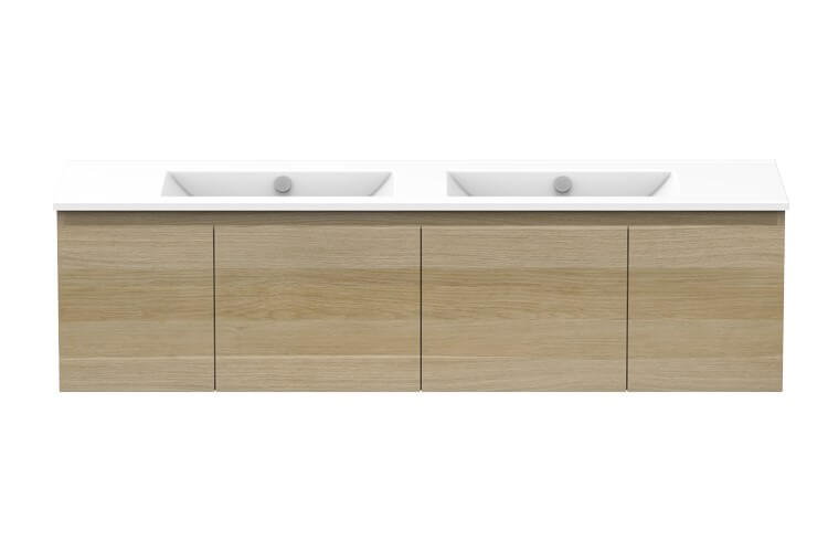 Glacier Lite Ceramic Slim Vanity, 1500mm. Double Bowl