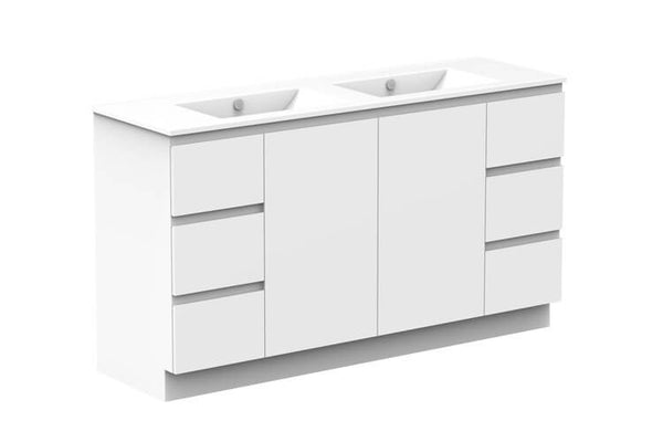 Glacier Lite 1500mm Trio Vanity, Double Bowl Ceramic Top