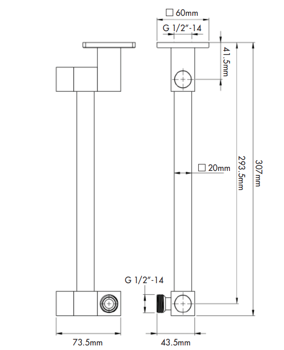 Bakara Small Shower Head on HD Square All Directional Arm