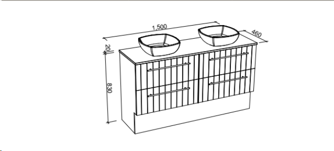 Timberline Henley 1500mm Floorstanding Vanity with Double Ceramic Basin
