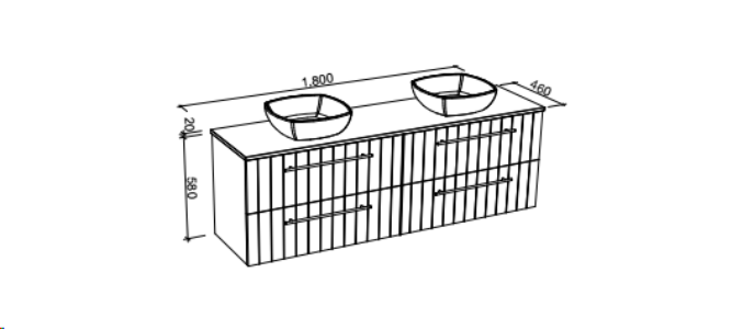 Timberline Henley 1800mm Wall Hung Vanity with Double Ceramic Basin