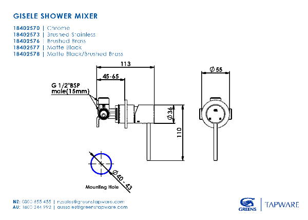 Greens Gisele Shower Mixer - Chrome