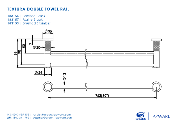 Greens Textura Double Towel Rail 762mm - Matte Black