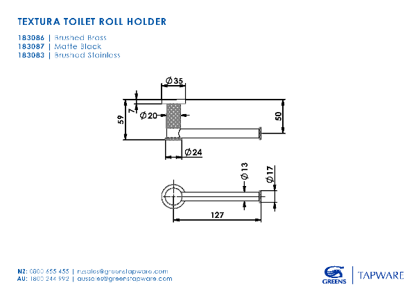 Greens Textura Toilet Roll Holder - Brushed Brass