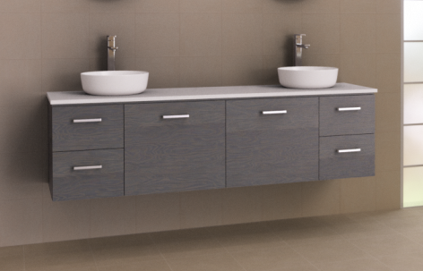 Manhattan 1800mm Wall Hung Vanity with Above Counter Basin, Double Bowl