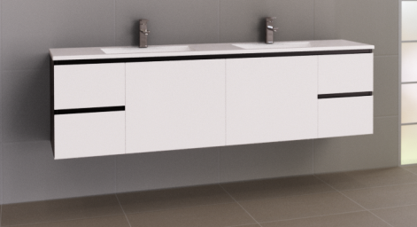 Manhattan 1800mm Wall Hung Vanity with Acrylic Top, Double Bowl