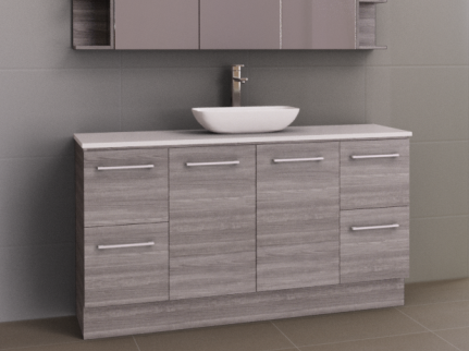 Manhattan 1500mm Floor Standing Vanity, SilkSurface Top with Above / Under Counter Basin