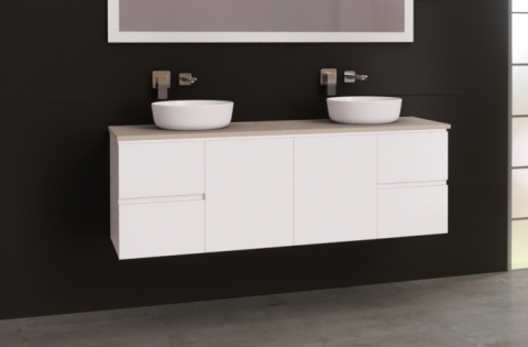 Manhattan 1500mm Wall Hung Vanity, SilkSurface Top, Above / Under Counter Basin, Double Bowl