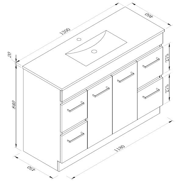 METIS 1200mm Vanity with Slim China Top, 1th