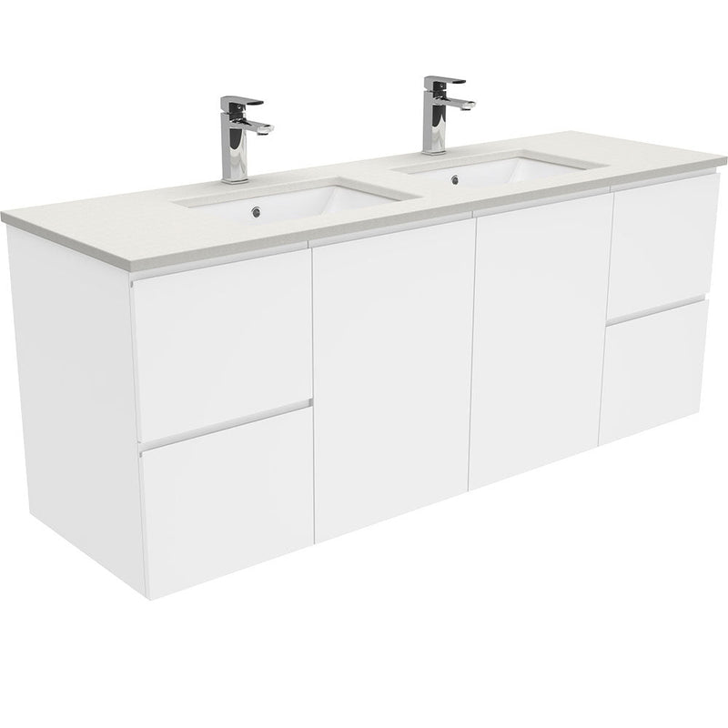 Fienza 1500mm Wall Hung Vanity Unit with Stone Top & Undermount Basin - Double Bowl