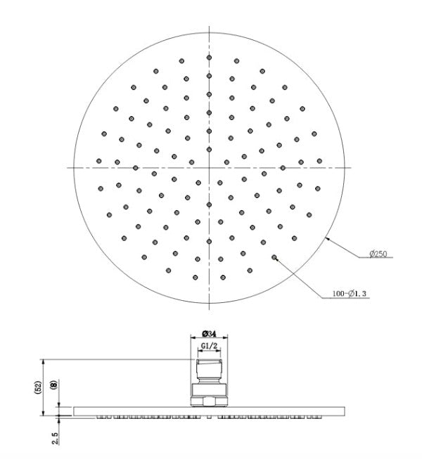 Fresh 250mm Round Brass Shower Head Matte Black