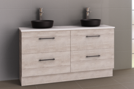 Manhattan All-Drawer 1500mm Floor Standing Vanity, Above or Under Counter Basin, Double Bowl