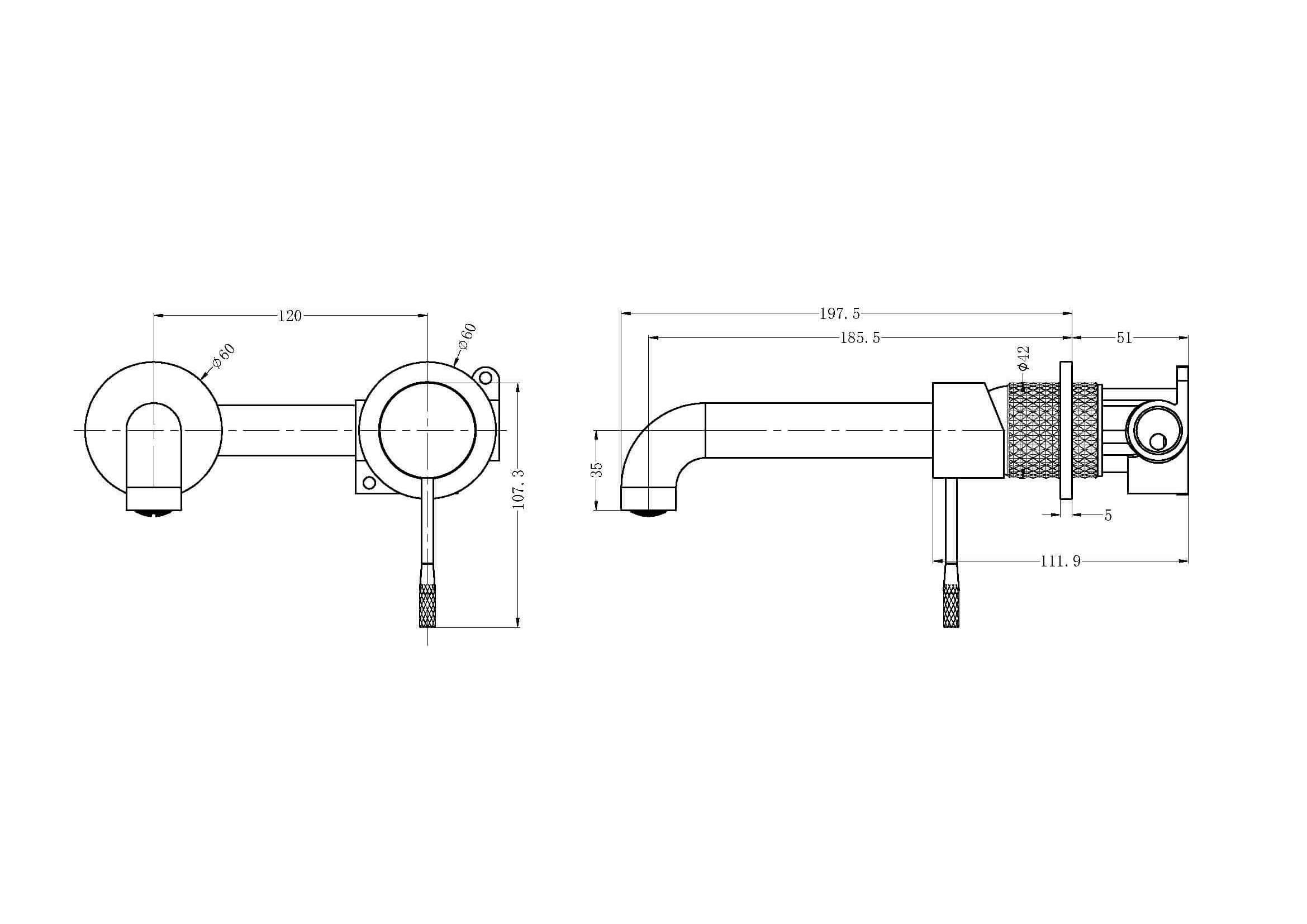 Nero Opal Wall Basin/Bath Mixer, Separate Back Plate - Brushed Nickel PVD NR251907bBN