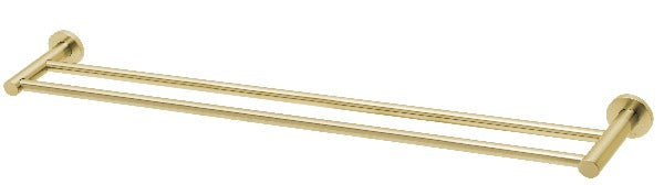 Radii Double Towel Rail 800mm Round Plate - Brushed Gold