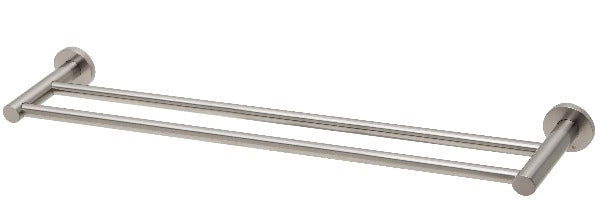 Radii Double Towel Rail 600mm Round Plate - Brushed Nickel