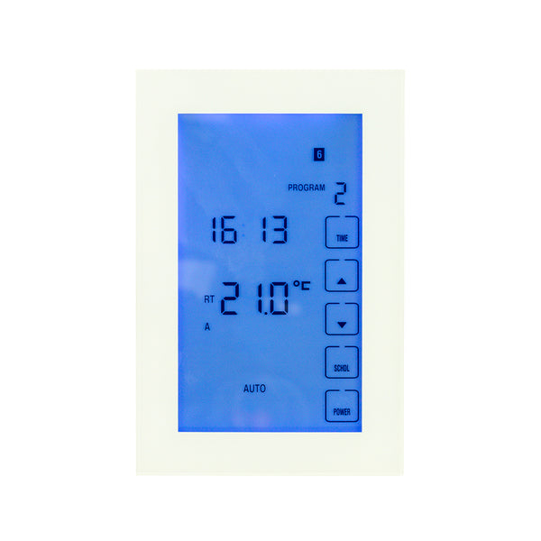 Radiant Glass Fronted Touch Screen Thermostat, Vertical Mount White