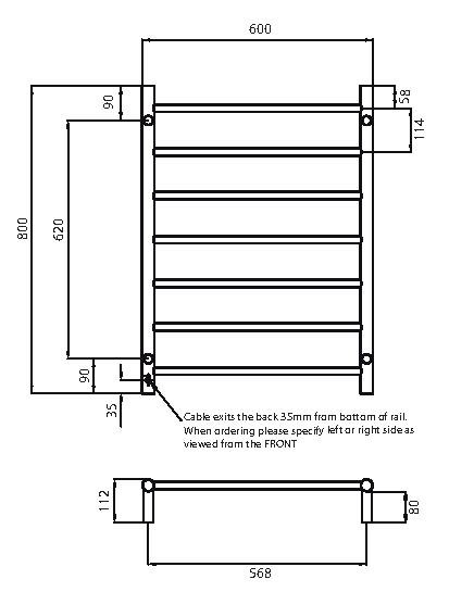 Radiant BRU-RTR01 Heated Ladder 600x800, Satin Brushed