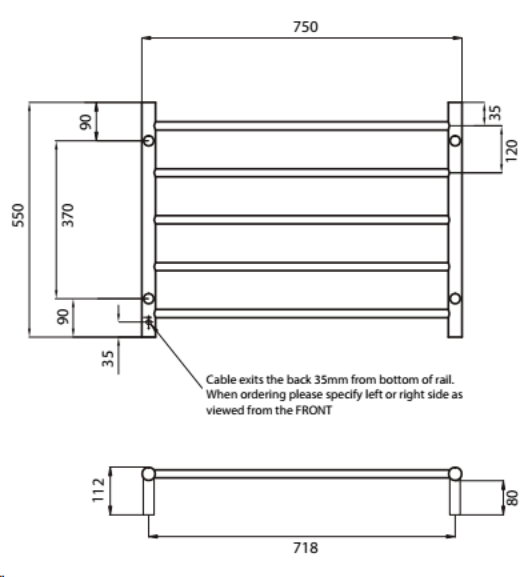 Radiant BRU-RTR03 Round Heated Ladder - 750 x 550, Satin Brushed