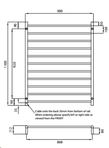 Radiant RTR05 Round Heated Ladder - 900 x 1100, Polished